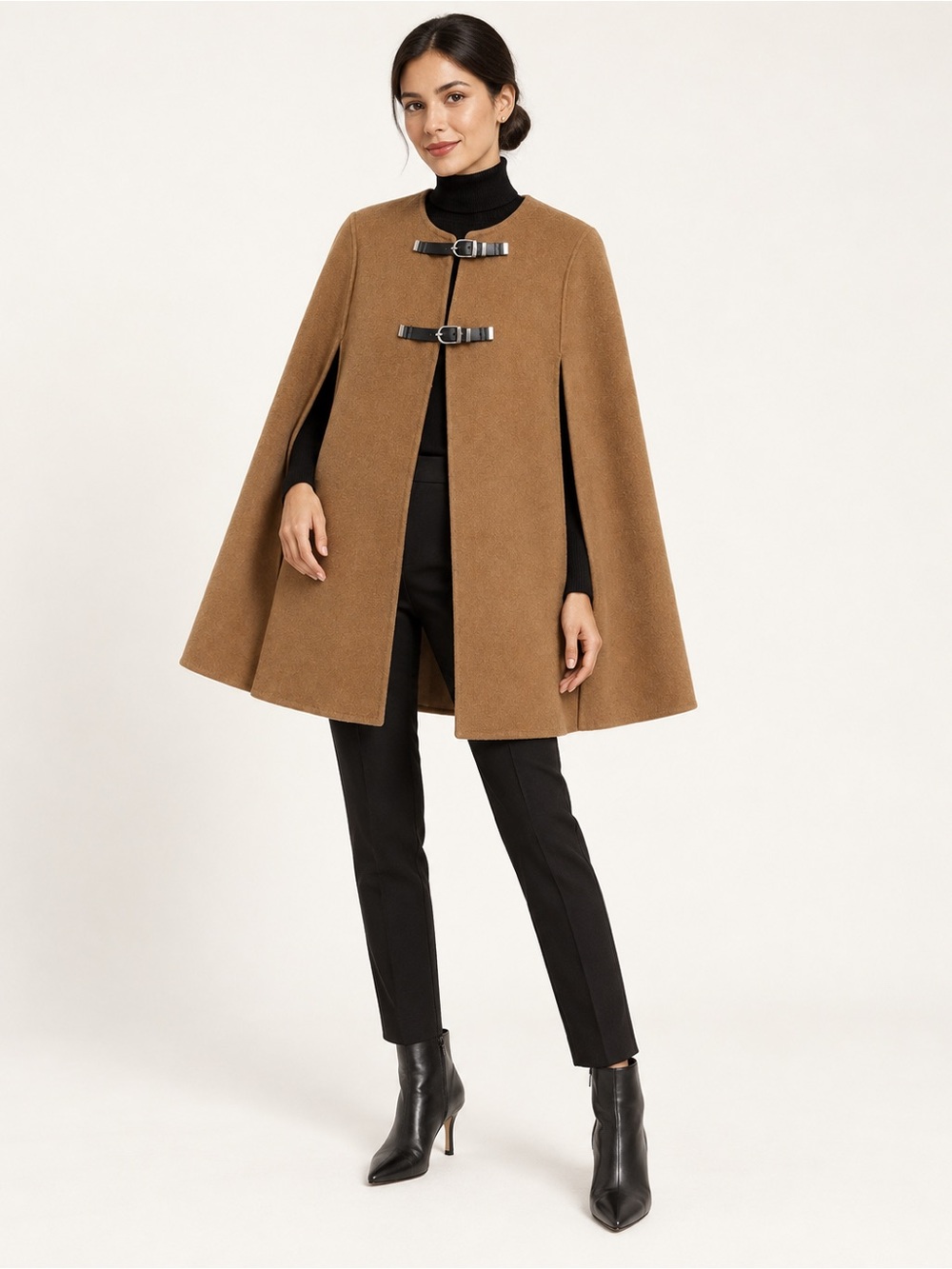 Rare Zara Woman Camel Buckle Cape Poncho Coat Jacket Size S